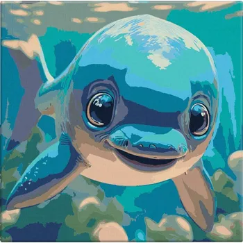 Malování podle čísel - Delfín v moři - 40x40 cm, bez dřevěného rámu - CZ výroba