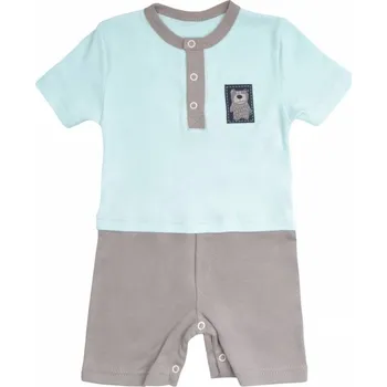 Kojenecký body Mamatti Body s nohavičkami Bear - mátová/šedá 74 (6-9m)