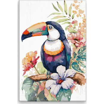Dětské zboží Malování podle čísel - Tukan na větvi - 40x60 cm, bez dřevěného rámu - CZ výroba