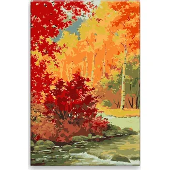 Dětské zboží Malování podle čísel - Barevný podzim u řeky - 40x60 cm, bez dřevěného rámu - CZ výroba