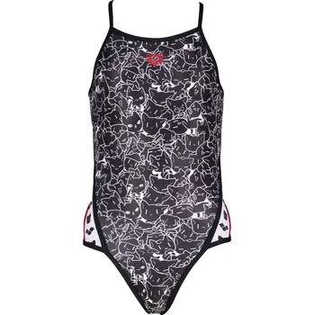 Dívčí plavky Dětské Jednodílné plavky ARENA G B/W KITTIES JR SUPER FLY BACK ONE PIECE 003822/501 – Černá 6-7