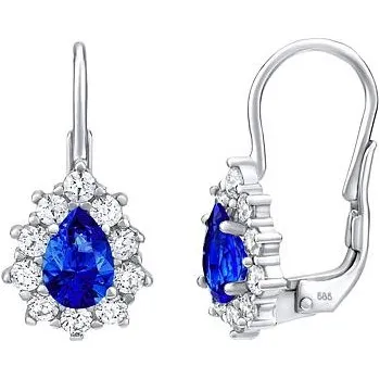 Náušnice Zlaté visací náušnice slzičky z bílého zlata s přírodním topazem a Brilliance Zirconia SILVEGOB31866W