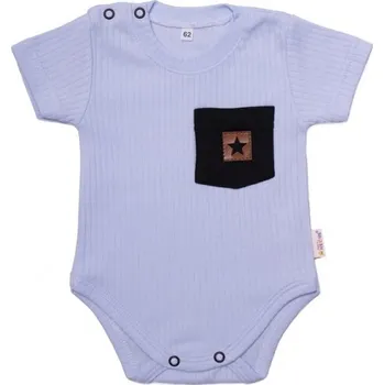 Kojenecký body Bavlněné žebrované body s kapsičkou, kr. rukáv, Summer Boy - sv. modré, Velikost koj. oblečení 74 (6-9m)