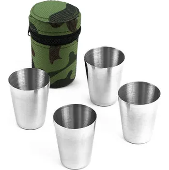 Cestovní nerezové panáky v maskáčovém pouzdře 0,02 l 4 ks