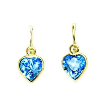 Náušnice Zlaté dětské náušnice srdíčka Swarovski akvamarine - NK1315 - žluté zlato (Dětské náušnice srdíčka ve žlutém zlatě)