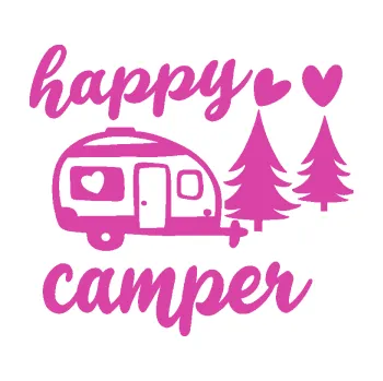 Samolepící dekorace Happy camper pravá cestování (16 - růžová) SAMOLEPKA NA AUTO, NÁLEPKA, FÓLIE, POLEP, TUNING, VLASTNÍ TEXT, TISK, AUTOSAMOLEPKY.cz, POLEPY, OBRÁZEK, LOGO, 3D STICKERS
