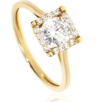 Šperk Zlatnictví Helios Zlatý prsten se čtvercovou korunkou Velikost: 54,5, Kameny: Se Zirkony, Váha: 2,4g