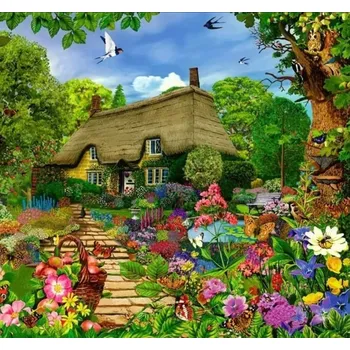 Diamantové malování Diamantové malování - Chaloupka v rozkvetlé zahradě - č. 570 50x70 cm