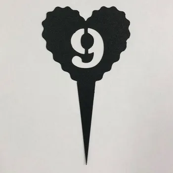Party dekorace Zápich Číslo, černá, srdce č. 9