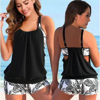 Dámské plavky Dámské dvoudílné plavky - tankiny - s potiskem vel. XS až 6XL Barevná varianta: 8353 - černá, Velikost: 6XL