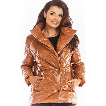 Prošívaná bunda s vysokým límcem A384 Barva: Béžová, Velikost: S/M