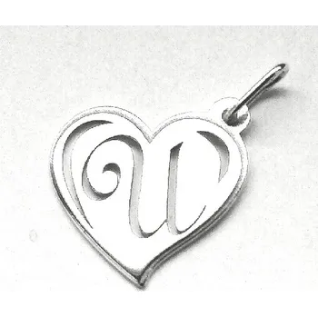 Přívěsek Stříbrné písmeno U v srdci - PA0070 (Stříbrná abeceda písmenko v srdíčku)