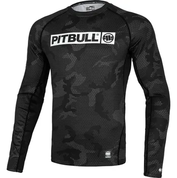 Pánské tričko PitBull West Coast - pánský LS rashguard NET CAMO HILLTOP 2 all black camo XL