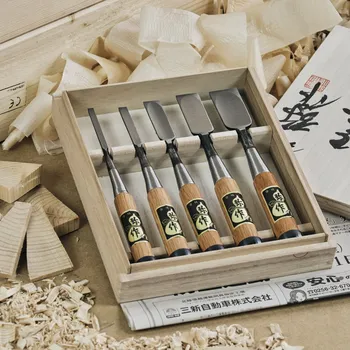 Dláto Sada japonských ručně-vyráběných truhlářských dlát FUJIKAWA Oire Yasuki White Paper Steel - 5 kusů