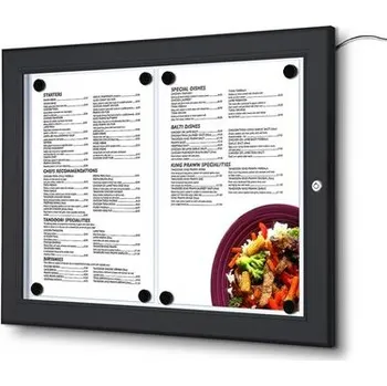 Černá MENU vitrina s LED osvětlením, Formát: 2 x A4 SCZN2xA4C9005LED