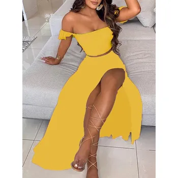 Dámský letní set crop topu a dlouhé sukně (11-19) Barva: Žlutá, Velikost: L