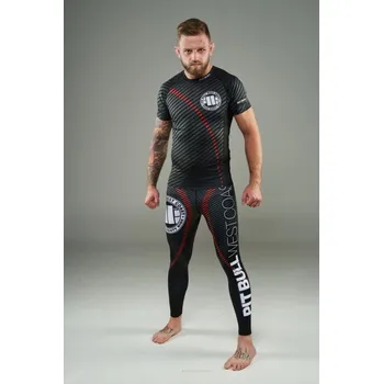Pánský svetr PitBull West Coast - Pánský Rashguard STRIPES červený 2XL