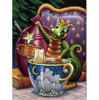 Diamantové malování Diamantové malování - Draček s čajem - č. 567 65x95 cm