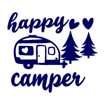 Samolepící dekorace SAMOLEPKA Happy camper pravá cestování (23 - tmavě modrá) NA AUTO, NÁLEPKA, FÓLIE, POLEP, TUNING, VLASTNÍ TEXT, TISK, AUTOSAMOLEPKY.cz, POLEPY, OBRÁZEK, LOGO, SAMOLEPKY
