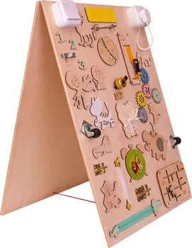 Dřevěná hračka Dřevěná oboustranná manipulační tabule pro děti 50 x 75 x 50 cm zoo zvířata přírodní