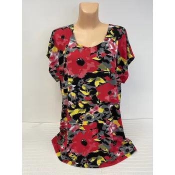 Dámská halenka Halenka top s červenými květy , Barva Červená, Velikost XXL52, Materiál 96% Viskoza 4% Lycra