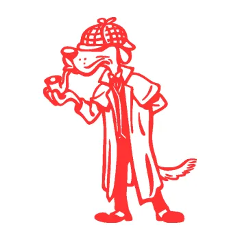 Polep vozidla SAMOLEPKA Pes 187 levá detektiv s dýmlou (02 - světle červená) NA AUTO, NÁLEPKA, FÓLIE, POLEP, TUNING, VLASTNÍ TEXT, TISK, AUTOSAMOLEPKY.cz, POLEPY, OBRÁZEK, LOGO, SAMOLEPKY