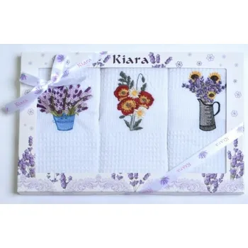 Utěrka DekorTextil Bavlněné vaflové utěrky v dárkovém balení Fialové kytky se slunečnicí 3 ks