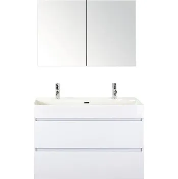 Koupelnový nábytek Koupelnový nábytkový set Maxx XL 100 cm s keramickým umyvadlem 2 otvory na kohouty a zrcadlovou skříňkou bílá vysoce lesklá