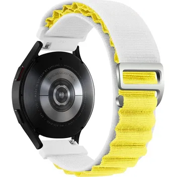 Příslušenství k chytrým hodinkám Alpský tah nylonový provlékací řemínek 22mm pro hodinky Samsung / Huawei / Xiaomi / Garmin Barva: Bílá/žlutá