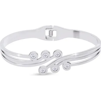 Náramek biju Náramek na ruku z chirurgické oceli - pevný, vlnitý s čirými kamínky zirkonů 2002262 stříbrná 20 cm