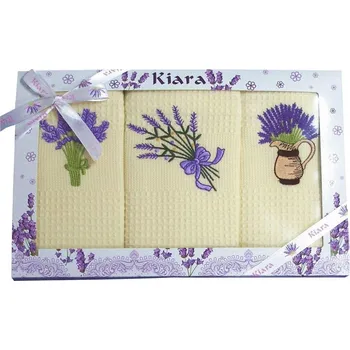 Utěrka DekorTextil Bavlněné vaflové utěrky Levandule a džbánek - dárkové balení 3 ks