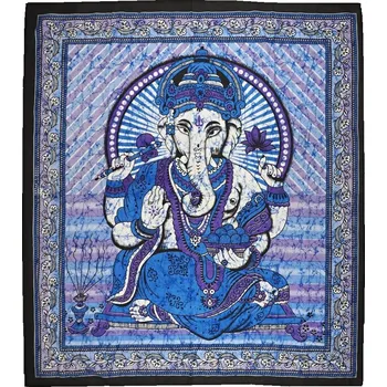 Přehoz na lůžko Přehoz na postel indický Ganesh modrý 220 x 210 cm