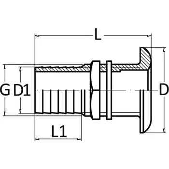 Průchodka skrz trup pro hadici - chromovaná mosaz rozměr: 1 "1/2 x 45, L- 80 mm, L1- 31 mm, Ø D - 70 mm, Ø G - 48 mm