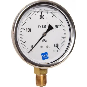 Tlakoměr PREMATLAK, a.s. manometr 03384 G/MM100K/117/1,6 0/400kPa, G1/2B spodní přip. + glycerinové plnění