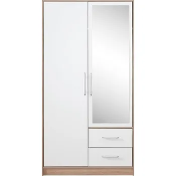 Šatní skříň SMART sb | šatní skříň SRL3 + zrcadlo | 100 cm | sonoma/bílá