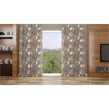 Závěs Bydlimekrasne.cz Hotový závěs s řasící páskou blackout 145x220 cm květ na šedé