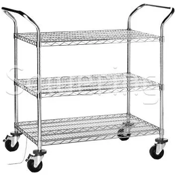 ESD ocelový drátěný regálový vozík, 3 ploché drátěné police, 609 - 101007031