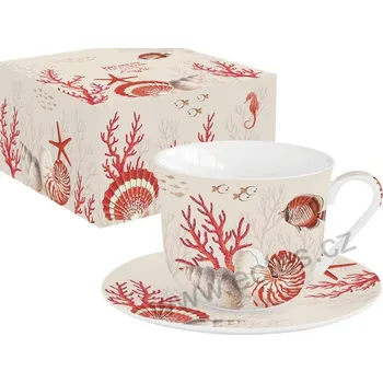 Easy Life CORAL REEF velký porcelánový jumbo šálek a podšálek korálový útes: mušle a rybky 370ml