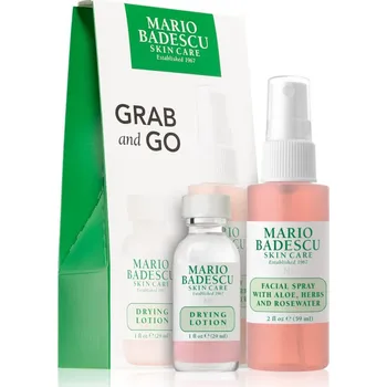 Přípravek na čištění pleti a oči Mario Badescu GRAB and GO Drying Lotion lokální péče proti akné 29 ml + Facial Spray with Aloe, Herbs and Rosewater tonizační pleťová mlha 59 ml