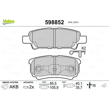 Brzdová destička Sada brzdových destiček, kotoučová brzda VALEO 598852