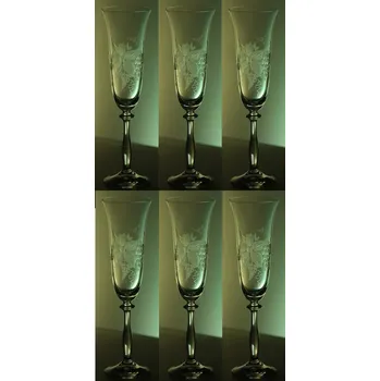 Sklenice sklenice na šampus 6ks angela 190ml s rytinou vinného hroznu - ručně ryté (broušené)