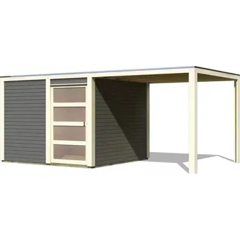 Zahradní domek LANIT PLAST Dřevěný domek KARIBU QUBIC 2 + přístavek 270 cm (89397) terragrau LG3526