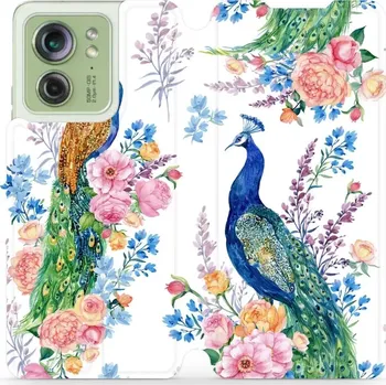 Pouzdro na mobilní telefon Flipové pouzdro Mobiwear - Motorola Edge 40 5G - MX08S Pávi (Knížkové flip pouzdro, obal, kryt na mobil Motorola Edge 40 5G - MX08S Pávi, materiál Umělá kůže + TPU - ochrana 360°, stojánek, silikonová vanička, magnetické zavírání)