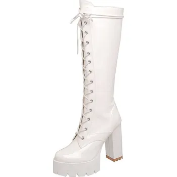 Dámské kozačky Lakované kozačky na vysokém podpatku Barva: Bílá, Velikost: 41