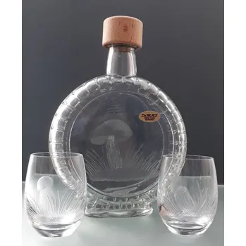 Sklenice dárek pro houbaře, lahev 500ml + 2ks likér s kozákem - ručně ryté (broušené) dárková krabička, dárek pro houbaře