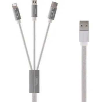 Datový kabel Datový kabel 3v1 Remax RC-094th, USB Na Micro USB, Lightning, USB Typ C, QC, přenos dat, barva bílá