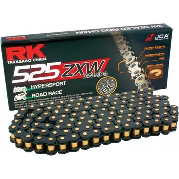 Řetězová sada pro motocykl Motocyklový řetěz RK 525 ZXW barva černá/zlatá 112 článků