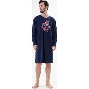 Pánská noční košile Vienetta Secret Pánská noční košile s dlouhým rukávem Kotva modrá Barva: tmavě modrá, Velikost: M