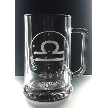 Sklenice Půllitr s uchem, znamení Váhy 23.9.-23.10. - ručně ryté (broušené)