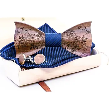 Motýlek Dřevěný motýlek - Vyřezávané květy s oblohou